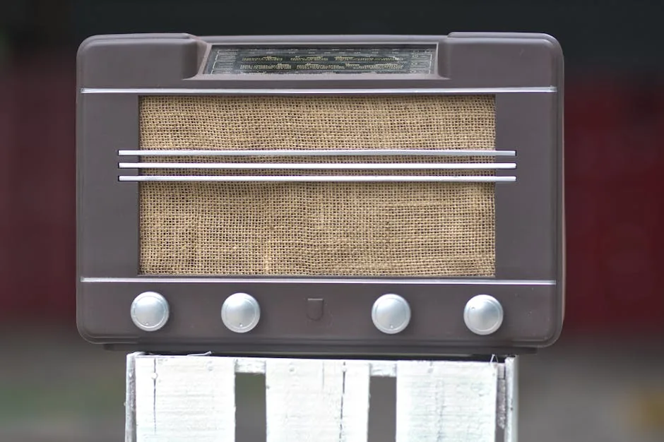 Close-up of a vintage brown radio with a retro design and classic styling.