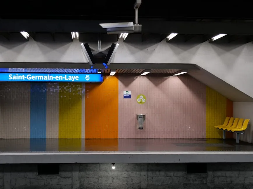 Colorful interior of Saint-Germain-en-Laye metro station in Paris, France.