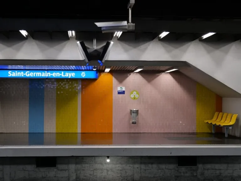 Colorful interior of Saint-Germain-en-Laye metro station in Paris, France.